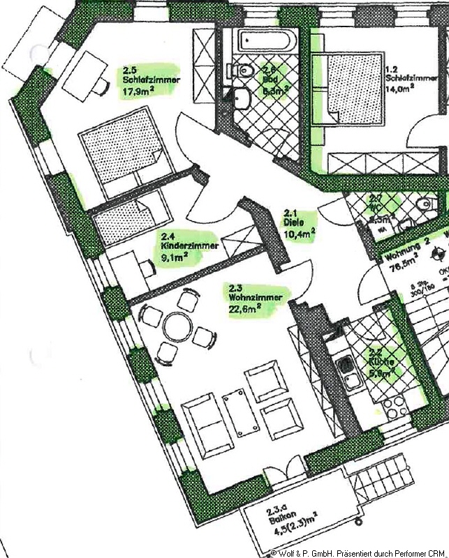 Grundriß WE 2, EG links Grundriß WE 2, EG links