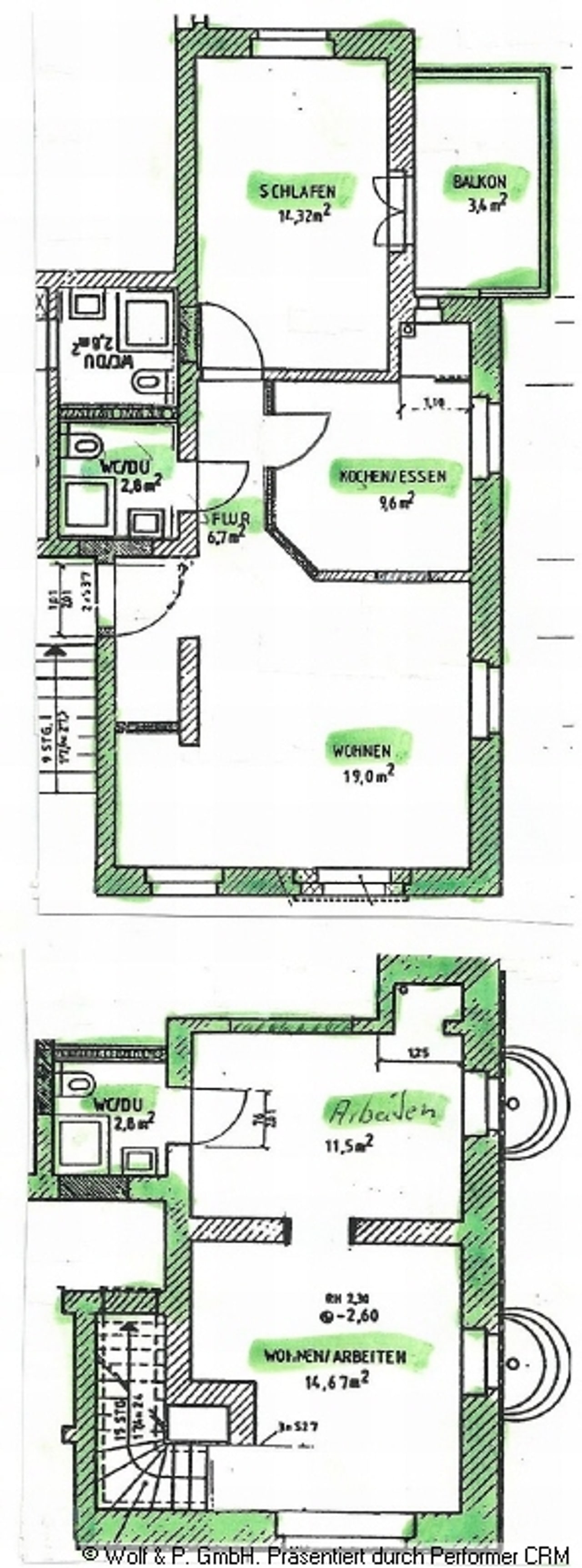 Grundriß WE 2, EG re + UG Grundriß WE 2, EG re + UG